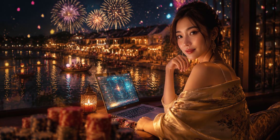 Người dùng tại Hội An thưởng thức cà phê và theo dõi giải esports trực tuyến trên laptop